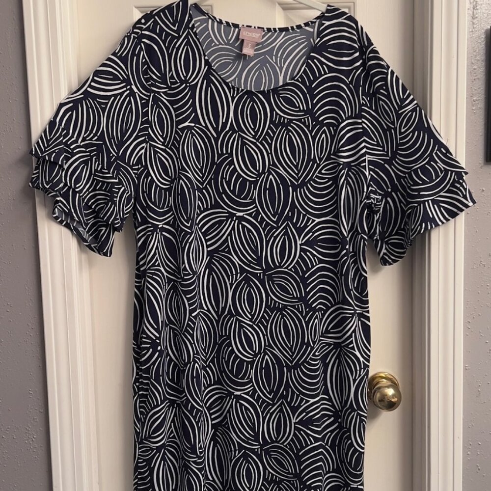Ladies Chico's Navy Blue & White Dress Size 3